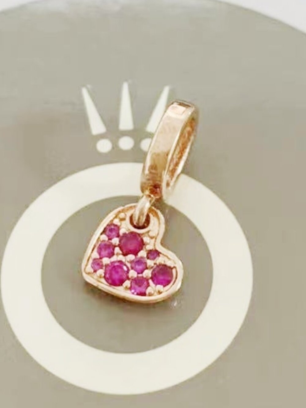 Pandora Royal Purple Pavé Tilted Heart Dangle Charm Rose Gold-Plated